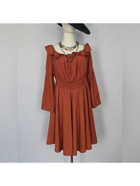 Scarlet Darkness Bell Sleeve Ruffle Neck Bell Sleeve Dress XL